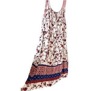 Boho Floral Mini Women SunDress Sz 2X Zipper Front Border Hem Rayon Botanical